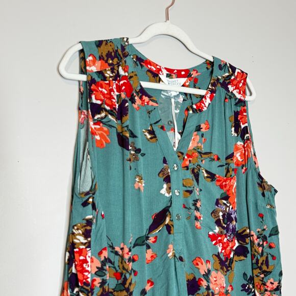 Market & Spruce Prat Sleeveless Green Floral Henley Blouse Rayon Size Large NWT - Picture 3 of 7